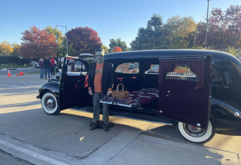 1938 hearse packer with mummy. Trunk or Treat Event - Kansas City Automotive Museum